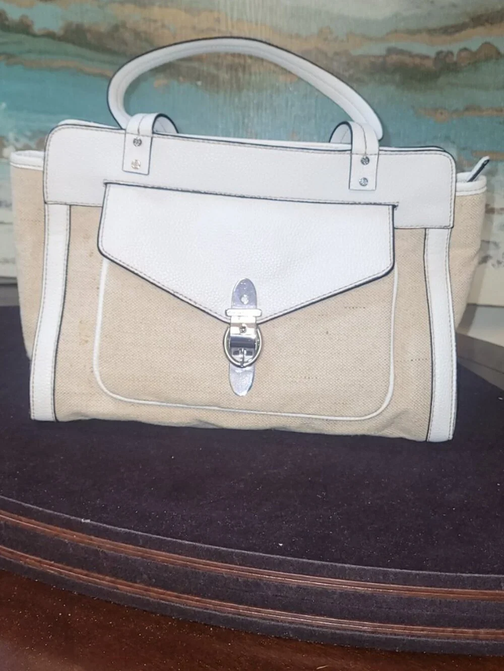 Dana Buchman Beige and White Straw Satchel [Item # HR#05]